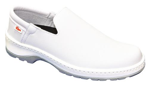 Zapato mocasín Marsella blanco de piel microfibra tecnica lavable en frio, suela antideslizante nivel SRC, muy ligeros y flexibles, recomendados para trabajos donde se pasa muchas horas en pie.