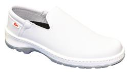 Zapato mocasín Marsella blanco de piel microfibra tecnica lavable en frio, suela antideslizante nivel SRC, muy ligeros y flexibles, recomendados para trabajos donde se pasa muchas horas en pie.