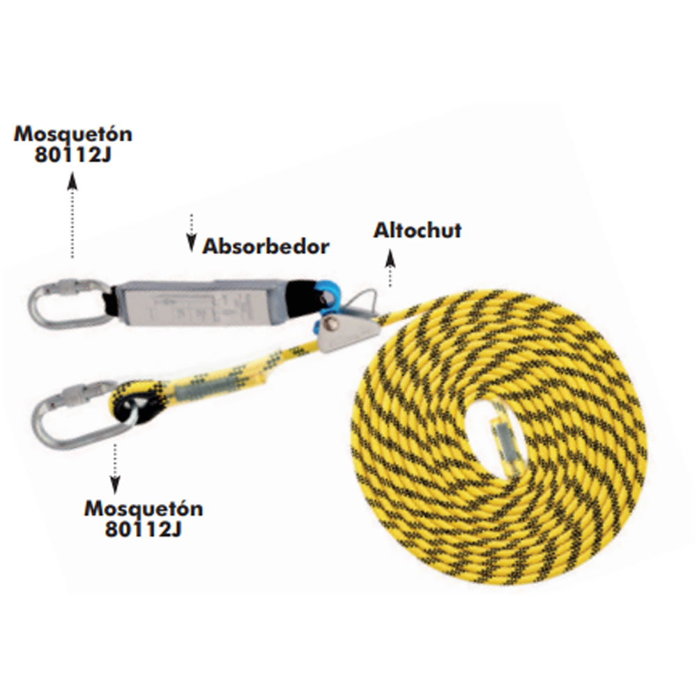 LÍNEA DE VIDA VERTICAL CON ALTOCHUT, ABSORBEDOR Y MOSQUETÓN (20 m)