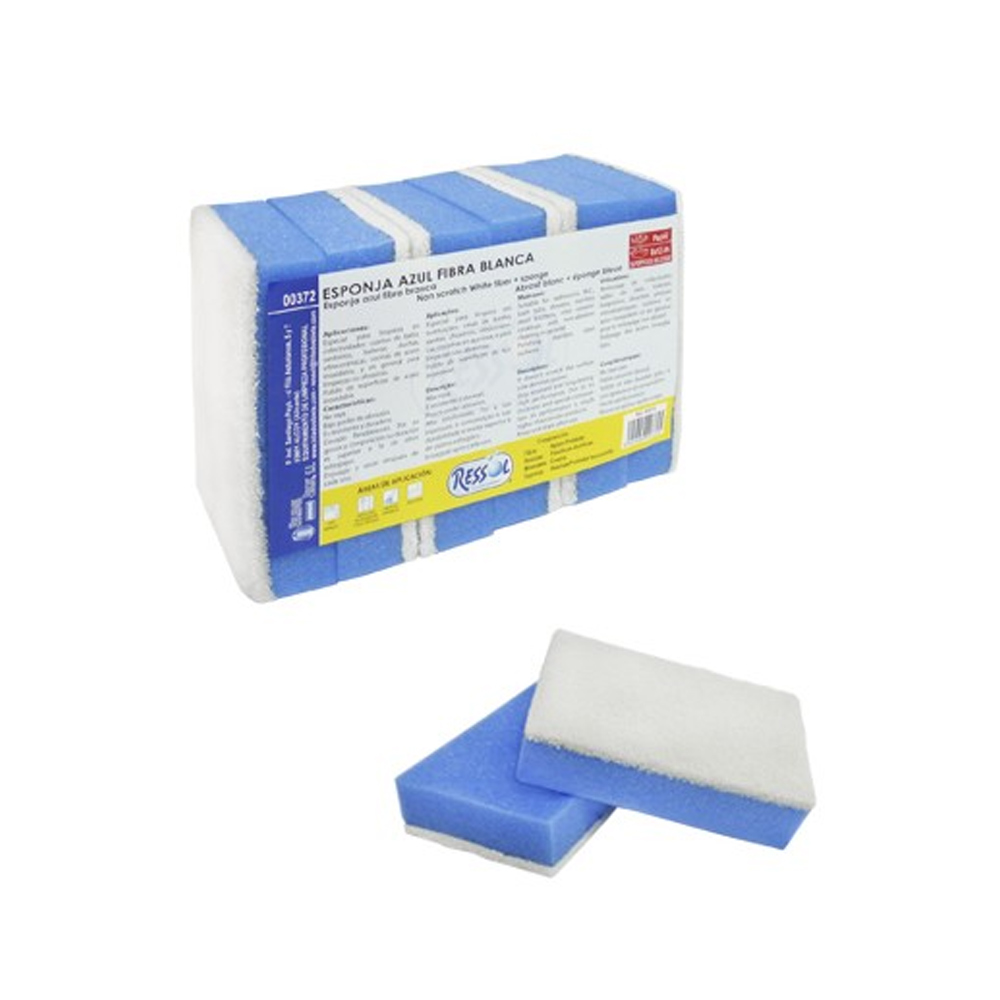 ESPONJA AZUL+ESTROPAJO BLANCO 8x12cm (Pack 6 uds)